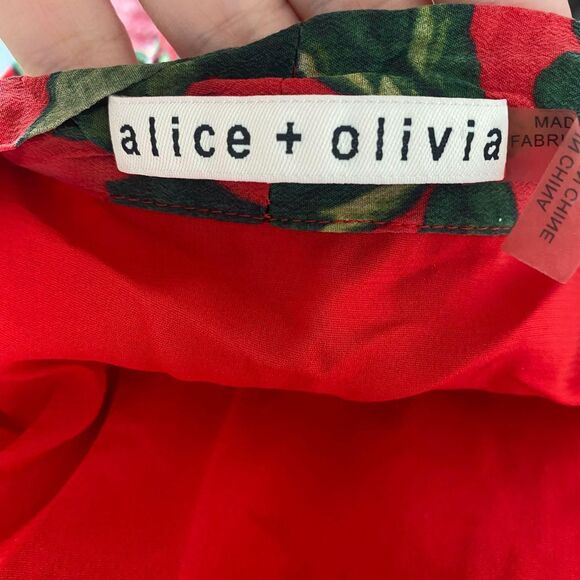 Alice + Olivia Moore Chinoiserie Floral Layered Silk Neck Bow Tie Midi dress S - Picture 7 of 8
